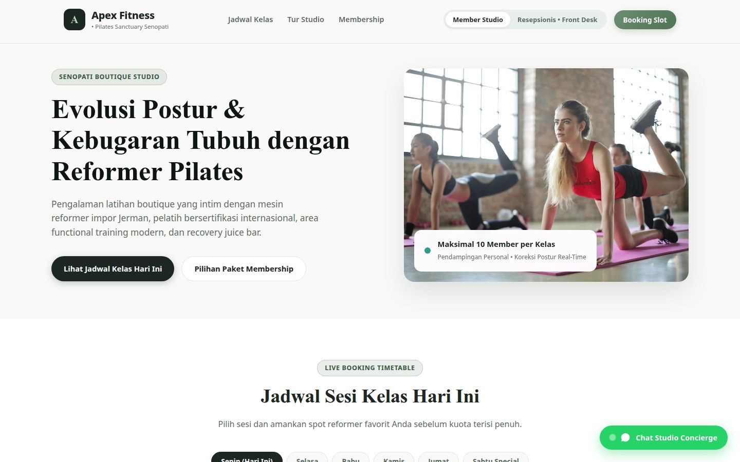 Apex Fitness Club: Jadwal kelas & membership