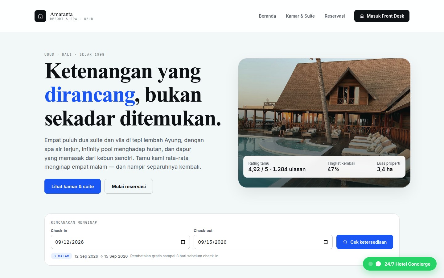Pesona Grand Resort & Villa: Reservasi kamar & spa